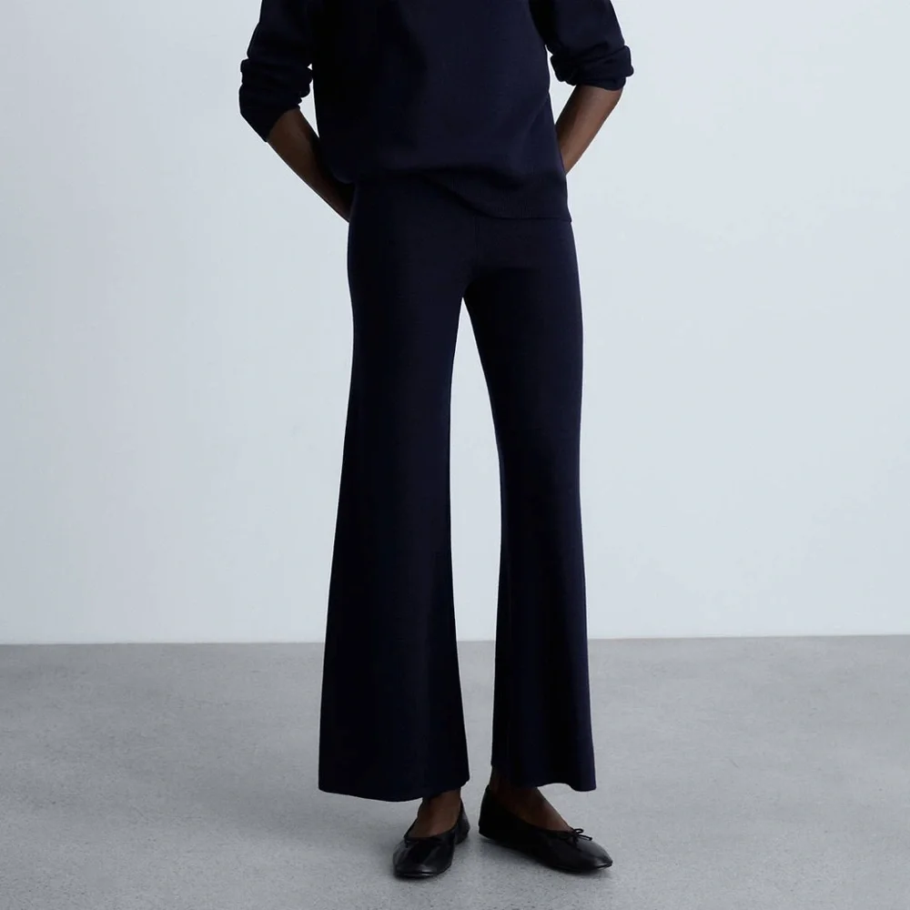 Mango MNG- sweater knit navy blue pants